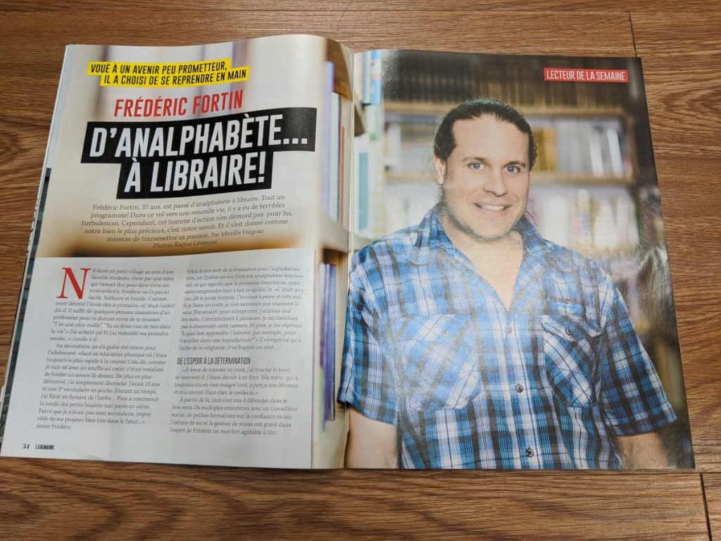 Article sur Frédéric Fortin. D'analphabète à libraire!