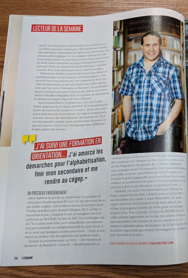 Suite de l'article sur Frédéric Fortin. D'analphabète à libraire!